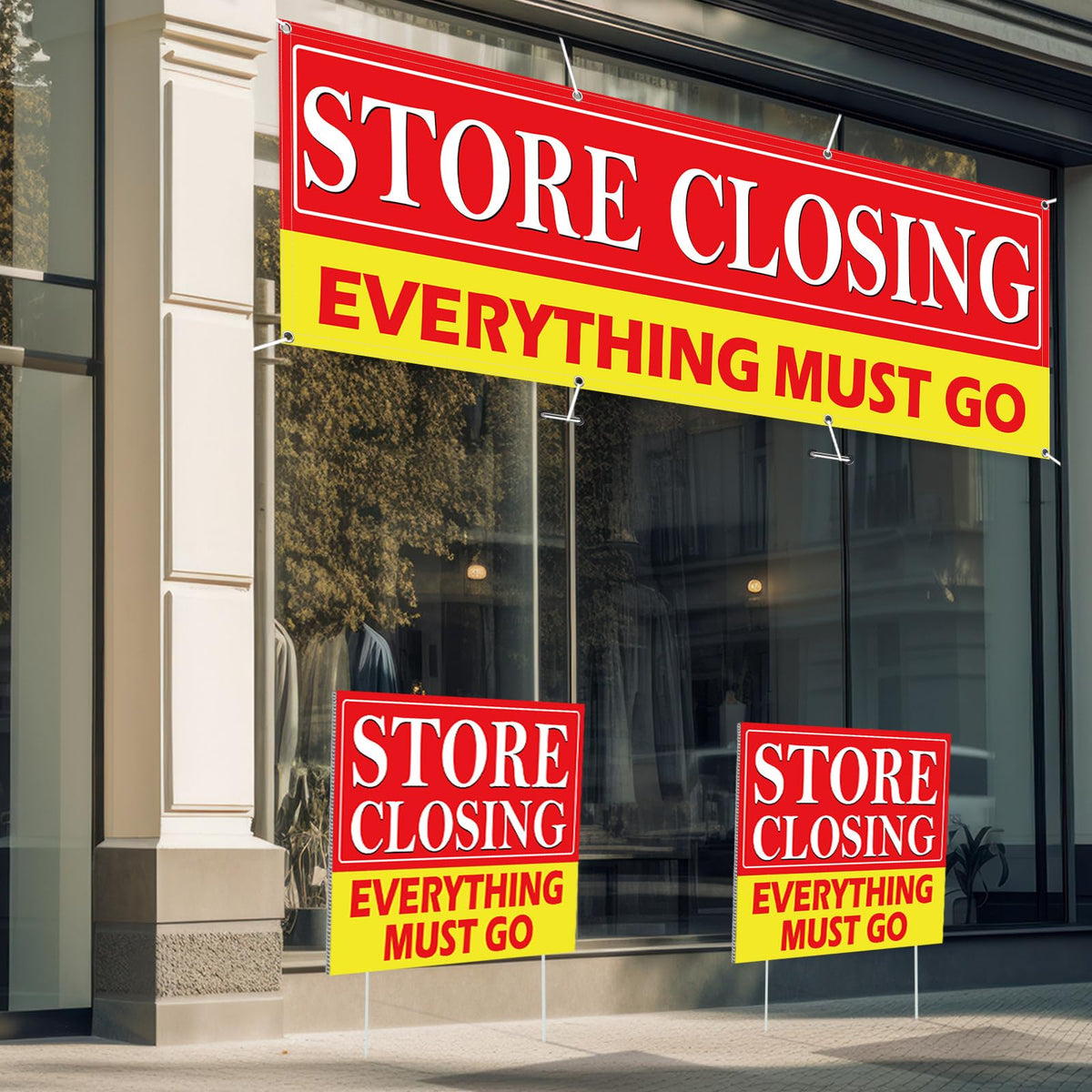 4 Pcs Store Closing Banner Signs Kit with Stakes and Grommets