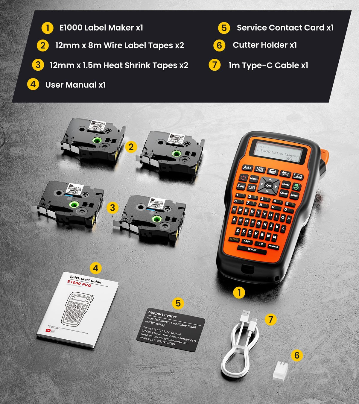 E1000 Heat Shrink Label Maker, Wire Label Maker Waterproof-Labels Orange
