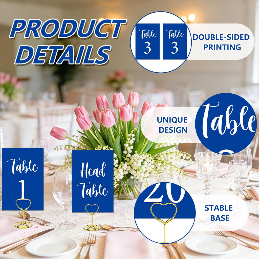 Blue Wedding Table Numbers 1-20 with Head Table and 21PCS Card Holders Blue