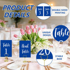 Blue Wedding Table Numbers 1-20 with Head Table and 21PCS Card Holders Blue