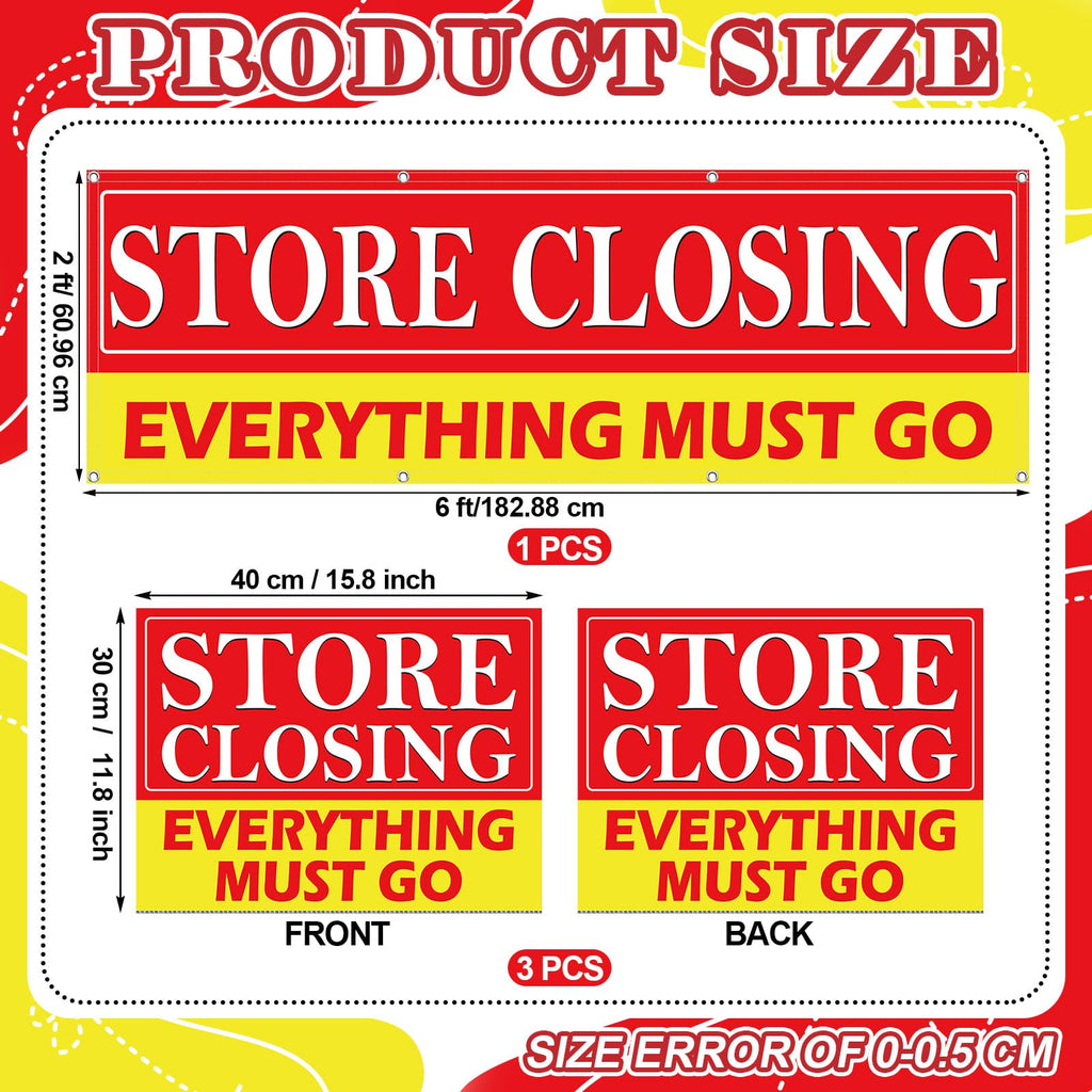 4 Pcs Store Closing Banner Signs Kit with Stakes and Grommets