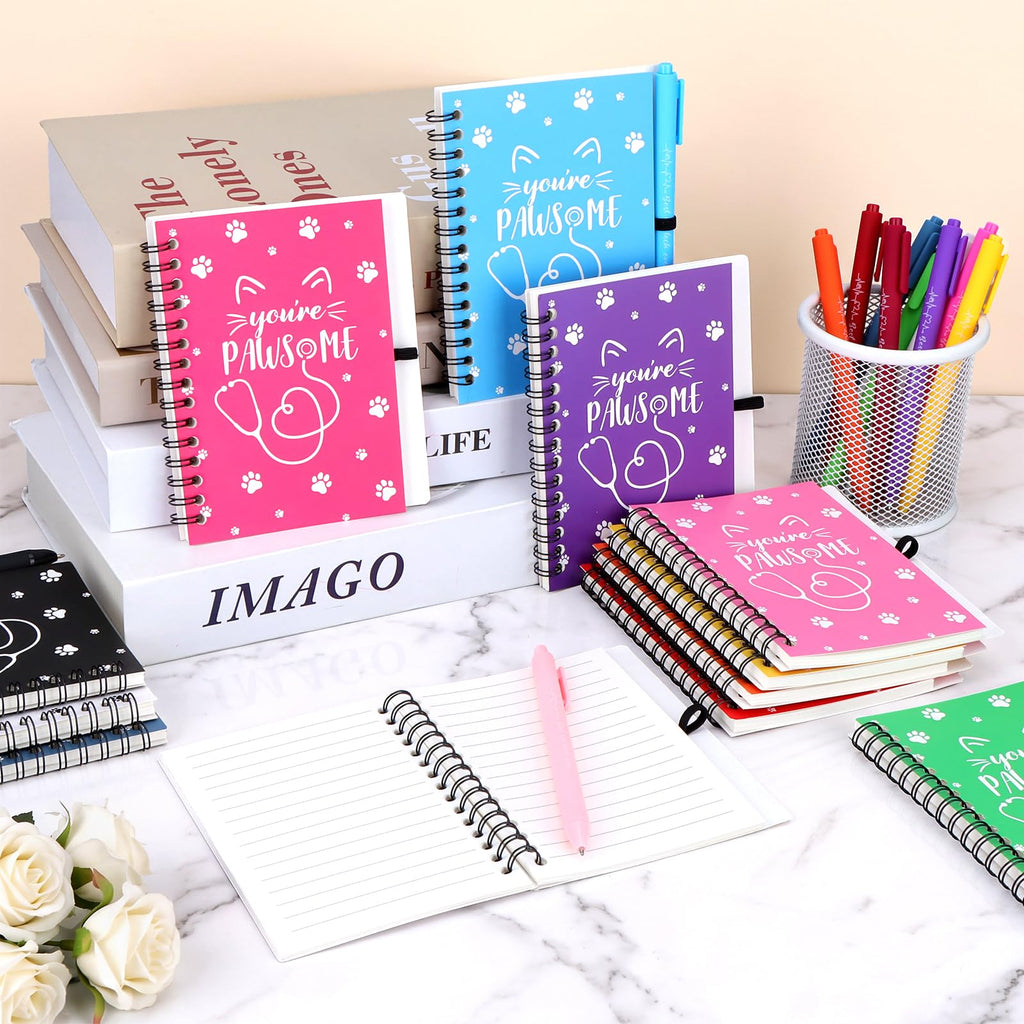 12 Sets Vet Tech Week Gifts Bulk Dog Paw Notebooks with Ballpoint Pens