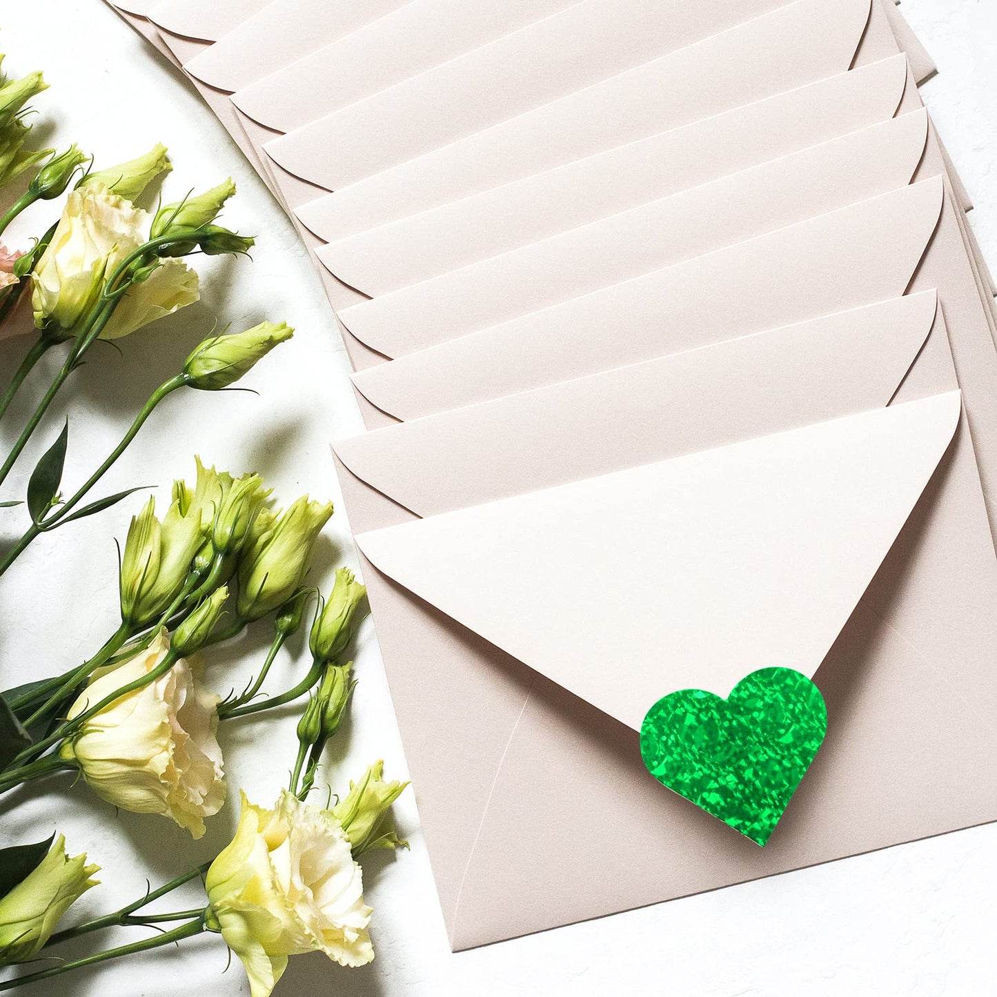 Glitter Heart Stickers, 1.5" Heart Decorative Labels 500 per Roll, Valentine's Day Love Decorations for Wedding Anniversaries (Green) Green