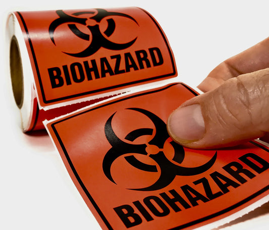 Biohazard 3" x 3" Perforated Labels/Stickers 250 Count Roll. Fluorescent Red-Orange Hazmat Warning. Industrial, Medical and Hospital Safety Decal