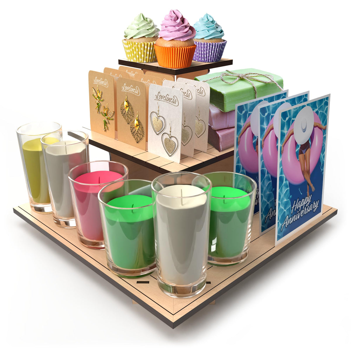 Corner Wooden Tiered Display Stand, Display Shelf for Vendors, Craft Shows Natural Corner