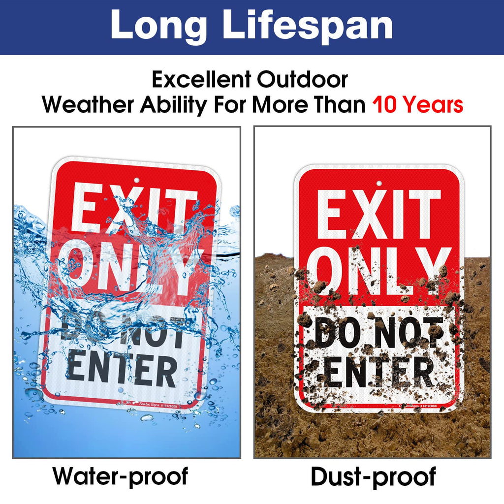 Faittoo Exit Only Do Not Enter Sign, 18 x 12 Inches Engineer Grade Reflective Aluminum Sign, UV Protected, Weather/Fade Resistant, Easy to Install and Read, Indoor/Outdoor Use (2 Pack) Red and Black on White-2 Pack