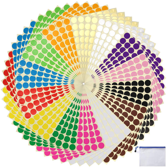 JANYUN 3920 Pcs 3/4" Color Dot Stickers,Colored Coding Labels Circle Dots 14 Assorted Colors 0.75 Inch Colored Round Labels Stickers Dot with Zipper File Pocket for Office Classroom Student Neon