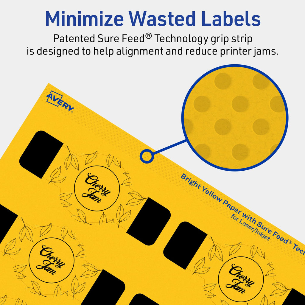 Avery® Printable Wraparound Band Labels, Sure Feed® Technology, 1-1/2" x 3-1/2", Bright Yellow Labels, Print-to-the-Edge, Laser/Inkjet, 200 Total, Great for Soap Labels and Jar Labels 200 labels