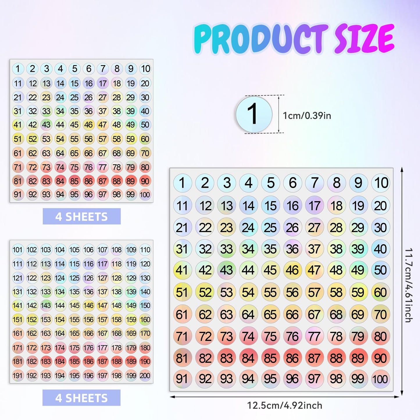 8 Sheets Small Number Stickers 1-200, Vinyl Numbered Stickers 1-200, Self Adhesive Mini Number Stickers, Tiny Number Stickers for Storage, Classification, Home, Office, School