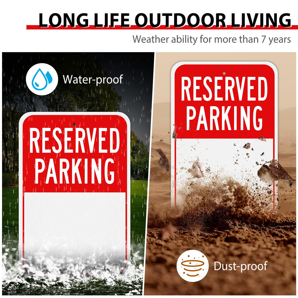 MUXYH Blank Reserved Parking Sign, Write-On Sign, 18” x 12” Rust Free Heavy Duty Aluminum Reflective Warning Signs, UV Protected, Fade Resistant, Weatherproof - Easy to Mount - Outdoor use Red 1