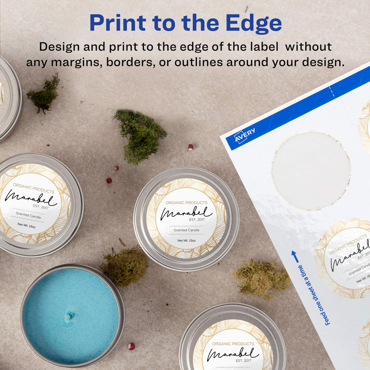 Avery Printable Round Labels with Sure Feed, 2.5" Diameter, Glossy White, 450 Customizable Labels (22830) 450 labels 2.5"