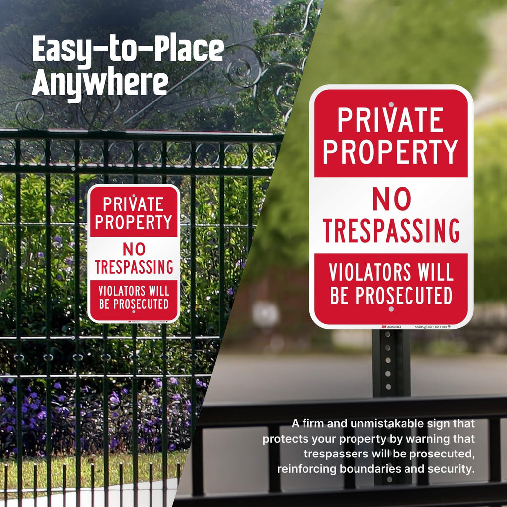 SmartSign Private Property No Trespassing Sign - 2 Pack, Violators Prosecuted Sign, 18 x 12 inch, 2mm Aluminum Composite, Red and White, Made in USA ACM 12" x 18" - Pack of 2