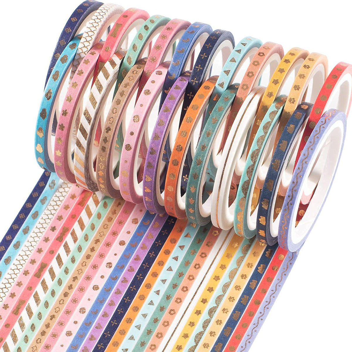 24 Rolls Washi Tape Set Foil Gold Skinny Decorative Masking Tape 3MM Wide Scrapbook Tape for DIY Craft Art Projects Journal Gift Wrapping