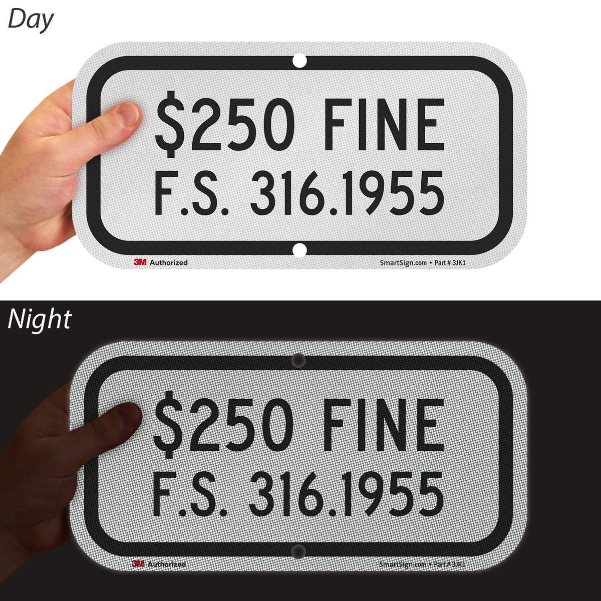 SmartSign “$250 FINE F.S. 316.1955” Florida Handicap Parking Sign | 6" x 12" 3M Engineer Grade Reflective Aluminum, Made in USA