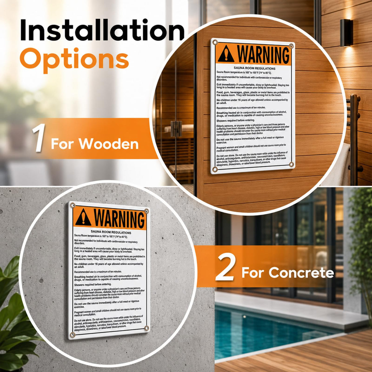 2 Pack Sauna Room Regulations Warning Signs