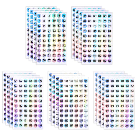 simarro 20 Sheets Number Stickers (Numbers 1-300), Self Adhesive Label Laser Stickers Waterproof Round Number Labels for Office Supplies, Organizing Nail Polish Bottles