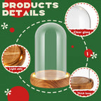 4 Pack 4.72'' x 2.76'' Christmas Glass Cloche Domes with Light Wood Base 4.72'' x 2.76''