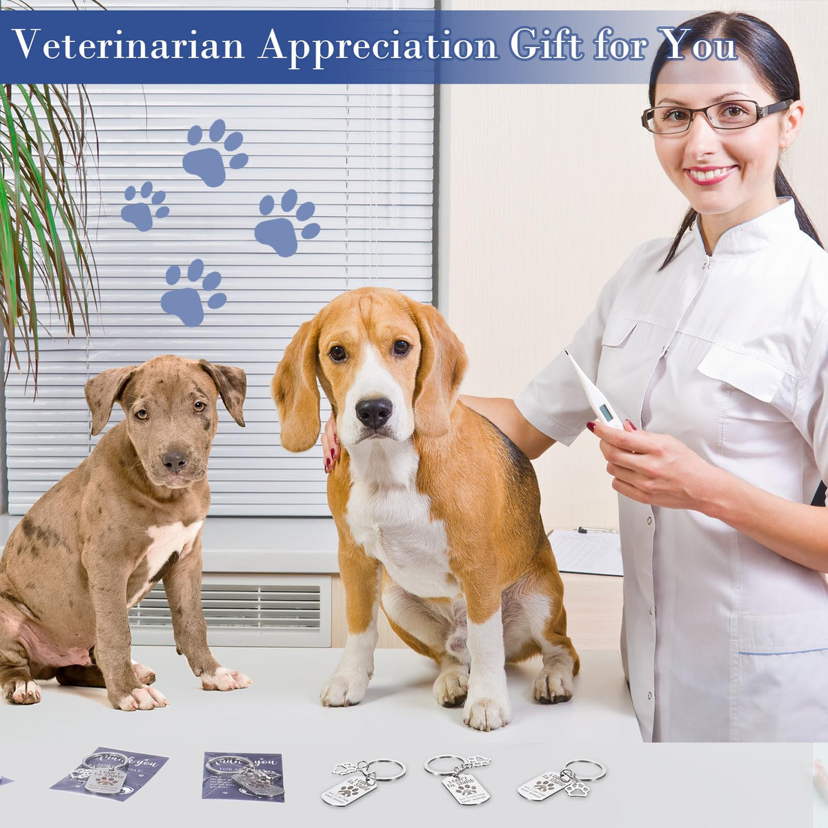 XunYee 15 Sets Vet Tech Week Gifts Bulk Veterinary Thank You Cards Keychain