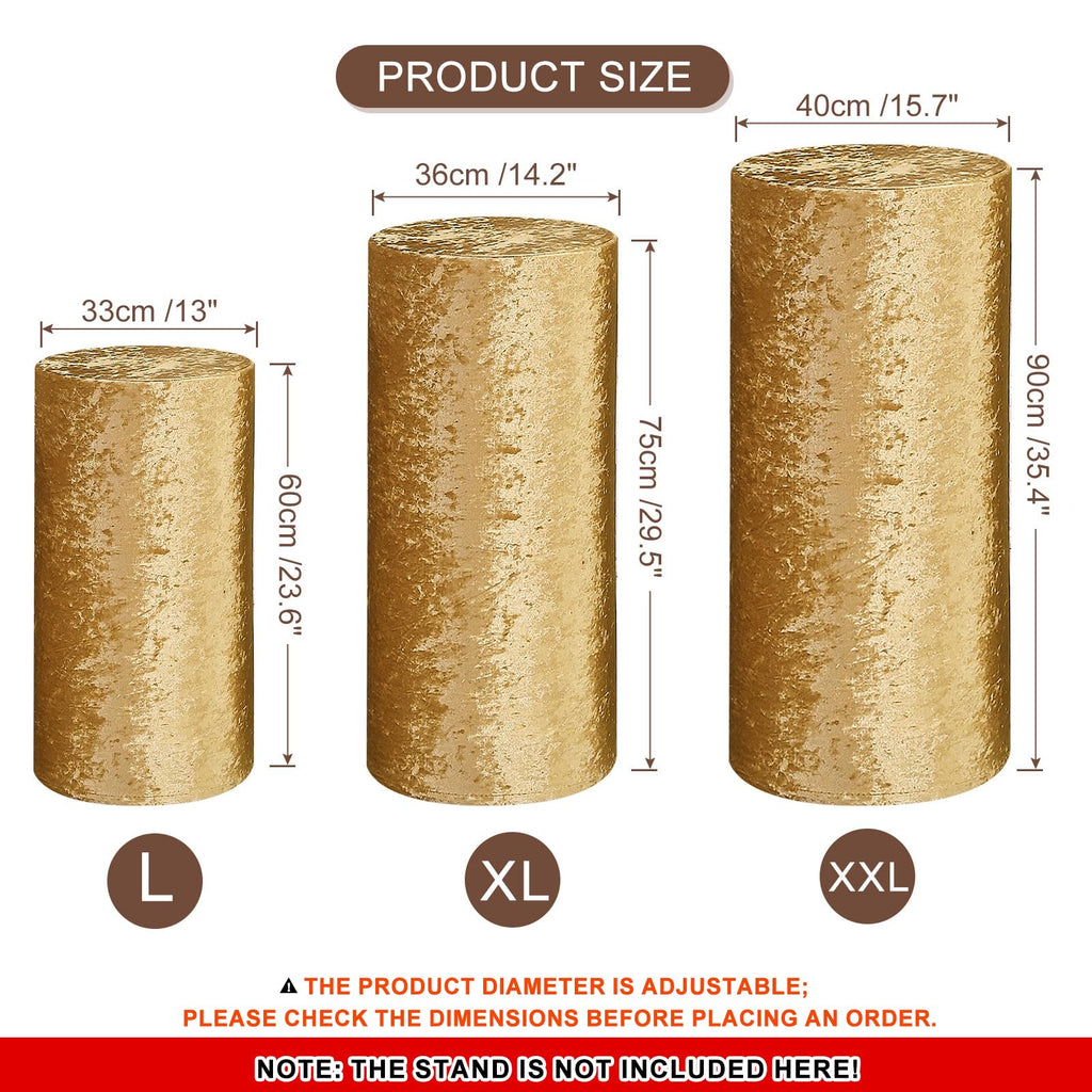 uxcell Set of 3 Cylinder Spandex Stand Cover Gold Tone Velvet-L/XL/XXL