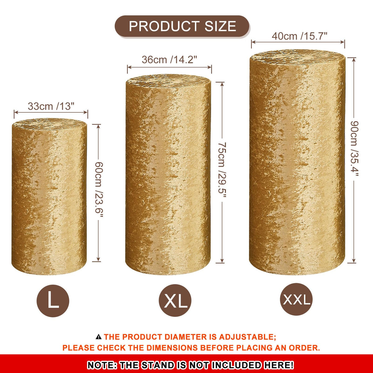 uxcell Set of 3 Cylinder Spandex Stand Cover Gold Tone Velvet-L/XL/XXL
