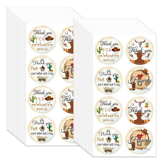 2 Inch Cute Cowboy Thank You for Celebrating with us Sticker Howdy Stickers Roll - Cowboy Western Stickers Cowboy Theme Favors Labels for Small Business Howdy Party Packaging 200 Pcs