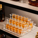 HeiMma Acrylic Shot Glass Holder, Shot Glass Display Stand Storage and Organizer Serving Tray for Party, Bar, Drinking Club, Restaurant, 25 Slots, Hole: 1.57” Shoot Glasses Not Included