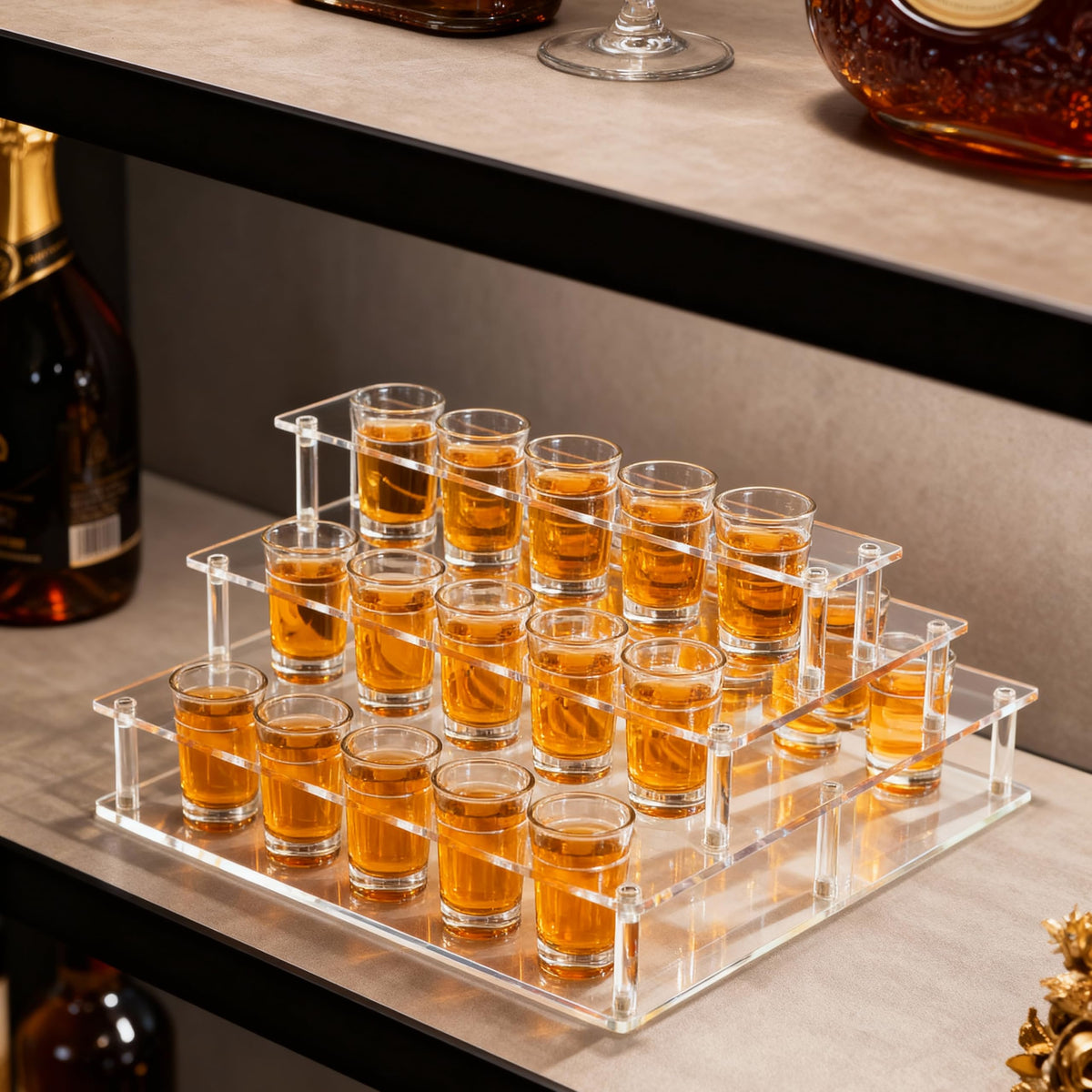 HeiMma Acrylic Shot Glass Holder, Shot Glass Display Stand Storage and Organizer Serving Tray for Party, Bar, Drinking Club, Restaurant, 25 Slots, Hole: 1.57” Shoot Glasses Not Included
