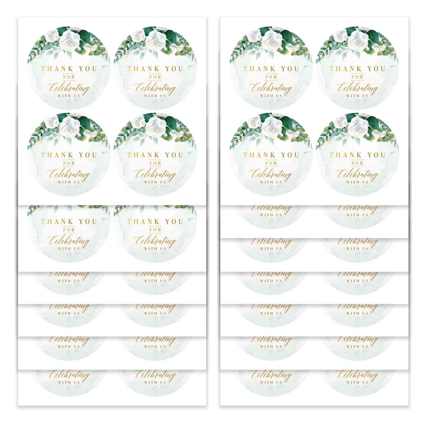 Mobiusea Creation White Floral Thank You for Celebrating with us Stickers | 2 inch | Gold Foil | 60pcs Waterproof Thank You Stickers Wedding Labels for Wedding, Bridal Shower, Baby Shower