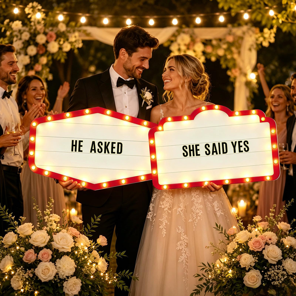 2 Pack Wedding Bottle Service Sign - Large Entrance Prop with LED Lights