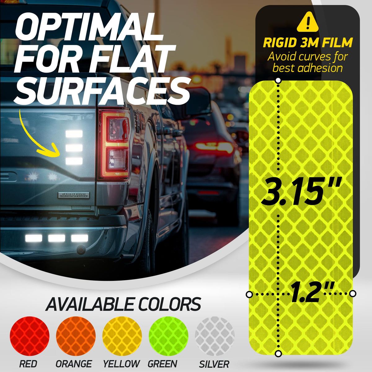 Reflective Safety Tape Stickers | 3M Diamond Grade | Yellow-Green | 1.2″ x 3.15″ | 20-Pack | Safety Warning Tape for Helmets, Cars, Mailboxes & More Fluorescent Yellow-Green