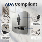 Restroom Sign, ADA Compliant Braille Bathroom Sign, Self-Adhesive Restroom Signs for Business, Men Women Bathroom Signs Ideal for Offices, Hotels, Restaurants, Retail and Residential Spaces, Brushed Aluminum