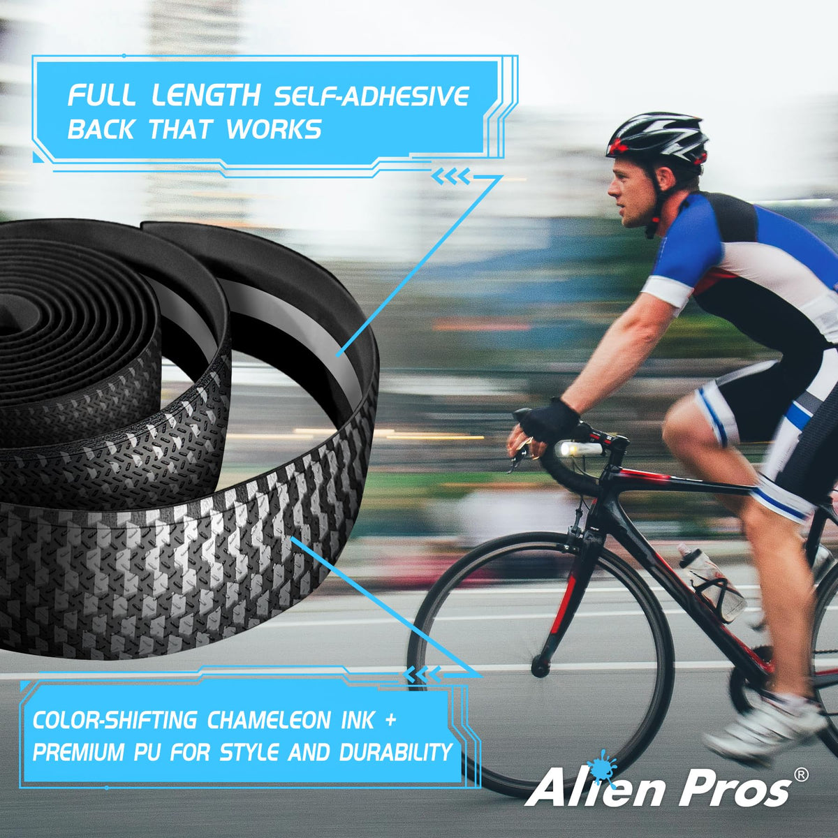 ALIEN PROS Set of 4 Blue & Silver Chameleon Bike Handlebar Tape - Elevate Your Ride with Stylish, Comfortable, and Color-Shifting PU Tape for Enhanced Grip with These Bicycle Handle bar Tape