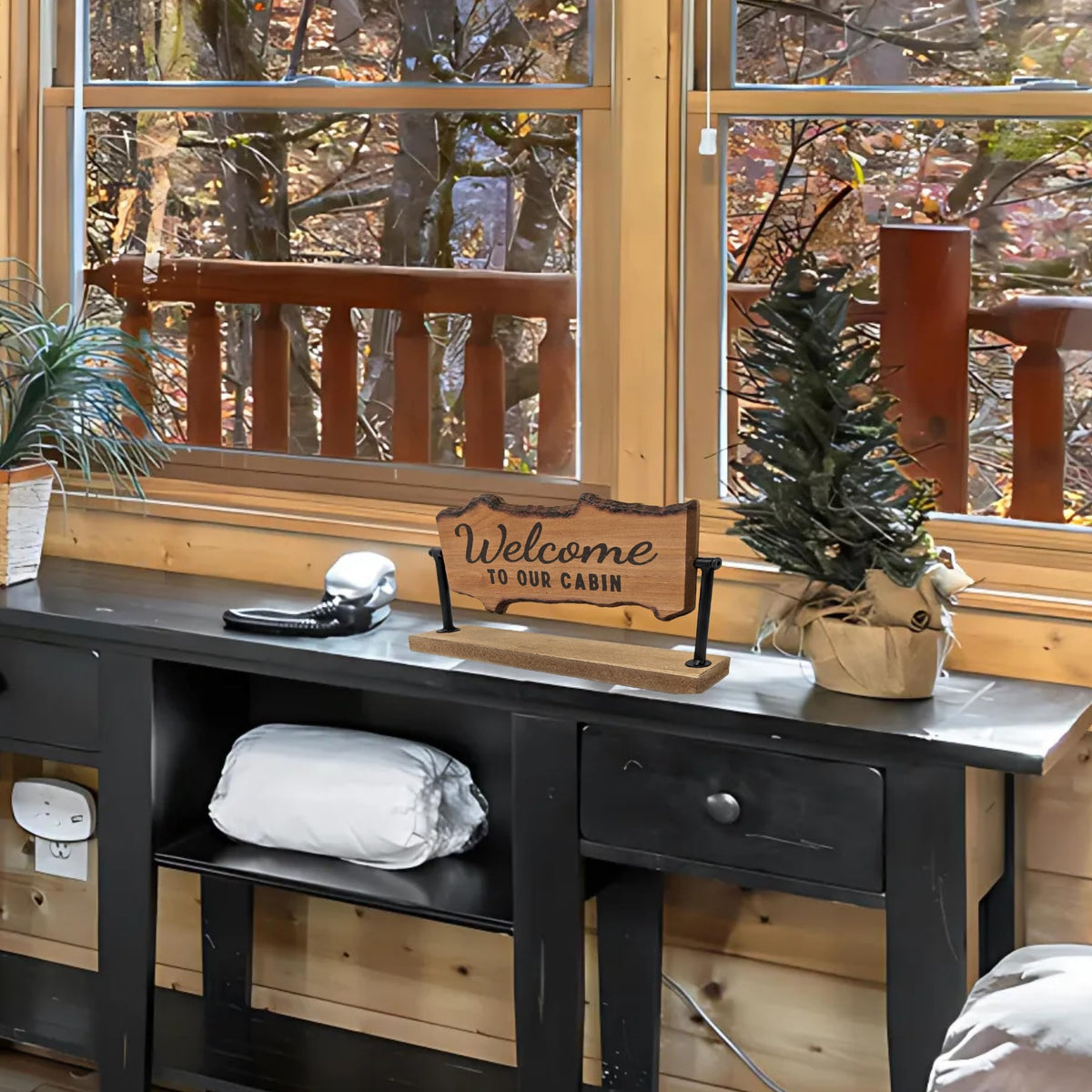 Rustic Cabin Wood Table Roller with Reversible Signs