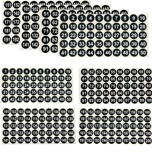 12 Sheets 1 to 200 Vinyl Number Stickers Consecutive Number Stickers 3 Sets 1 Inch Self-Adhesive Waterproof Labels Inventory Stickers Decal for Indoor Outdoor, Storage, Organizing, Classification Black,1",3sets(1-200)