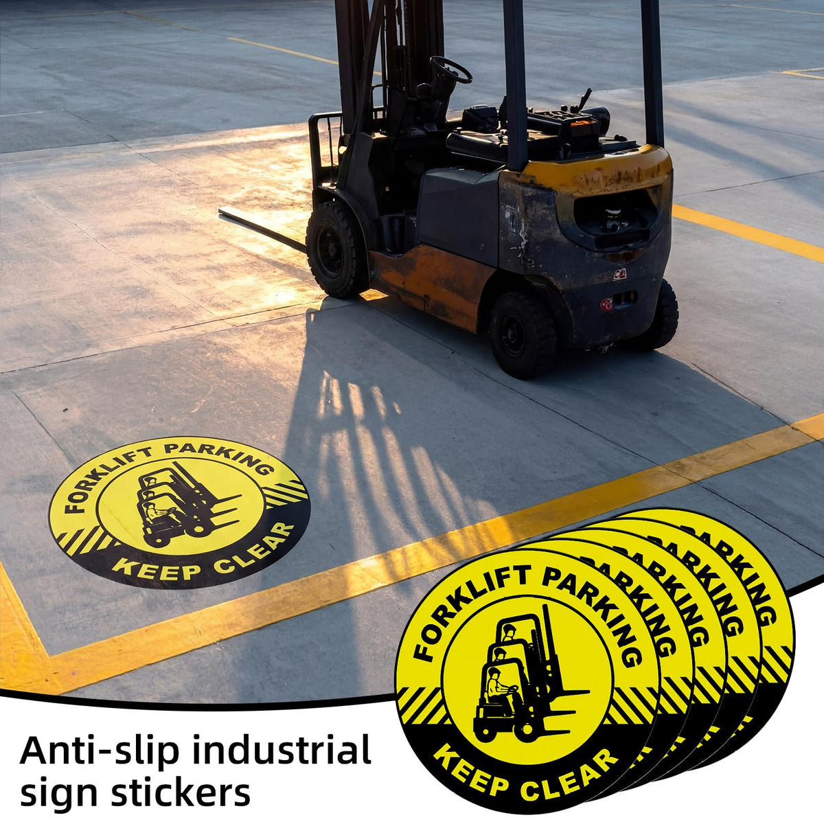 5 Pcs Forklift Parking Keep Clear Sign - 17 Inch Forklift Traffic Floor Adhesive Sign for Safety Warning Industrial Sticker for Work Shop Warehouse Office