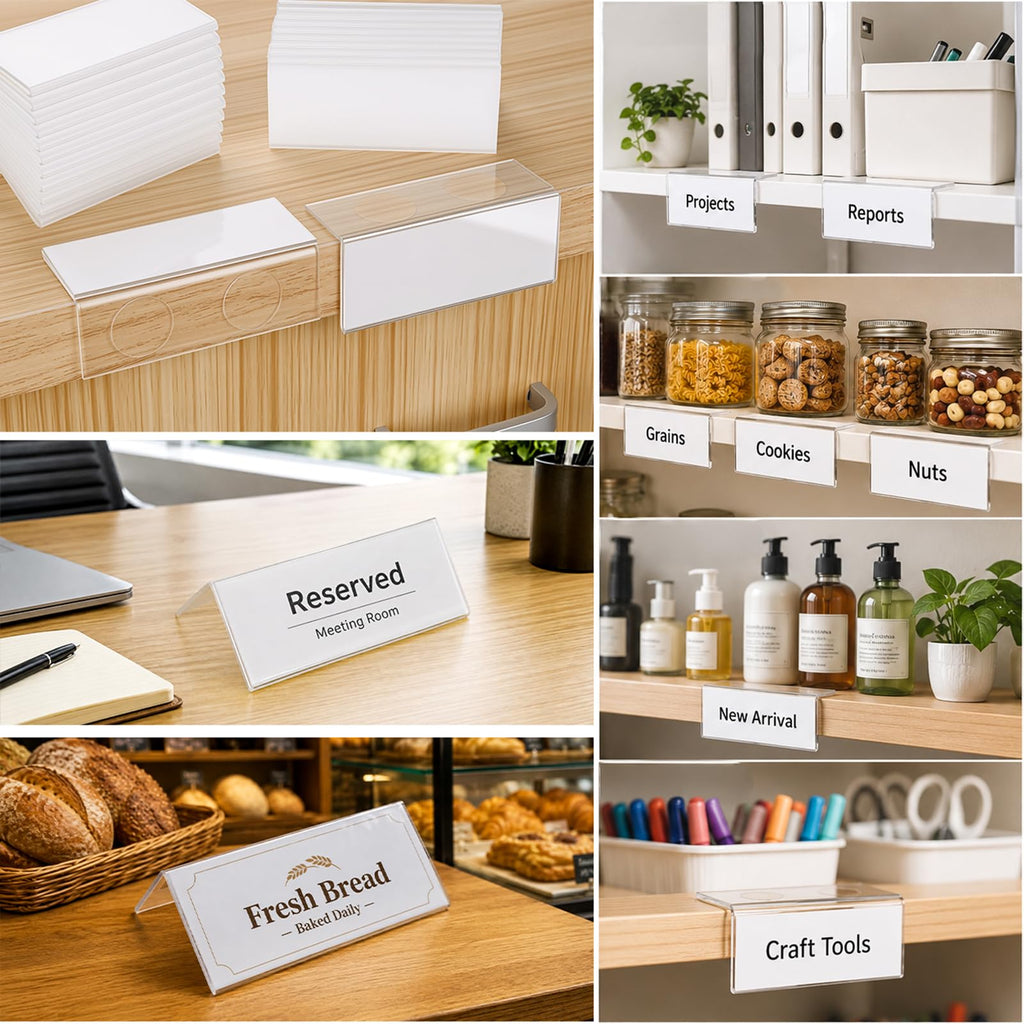 50 PCS 1.25x3.15inch Shelf Labels with Paper Inserts&Double Sticky Dots
