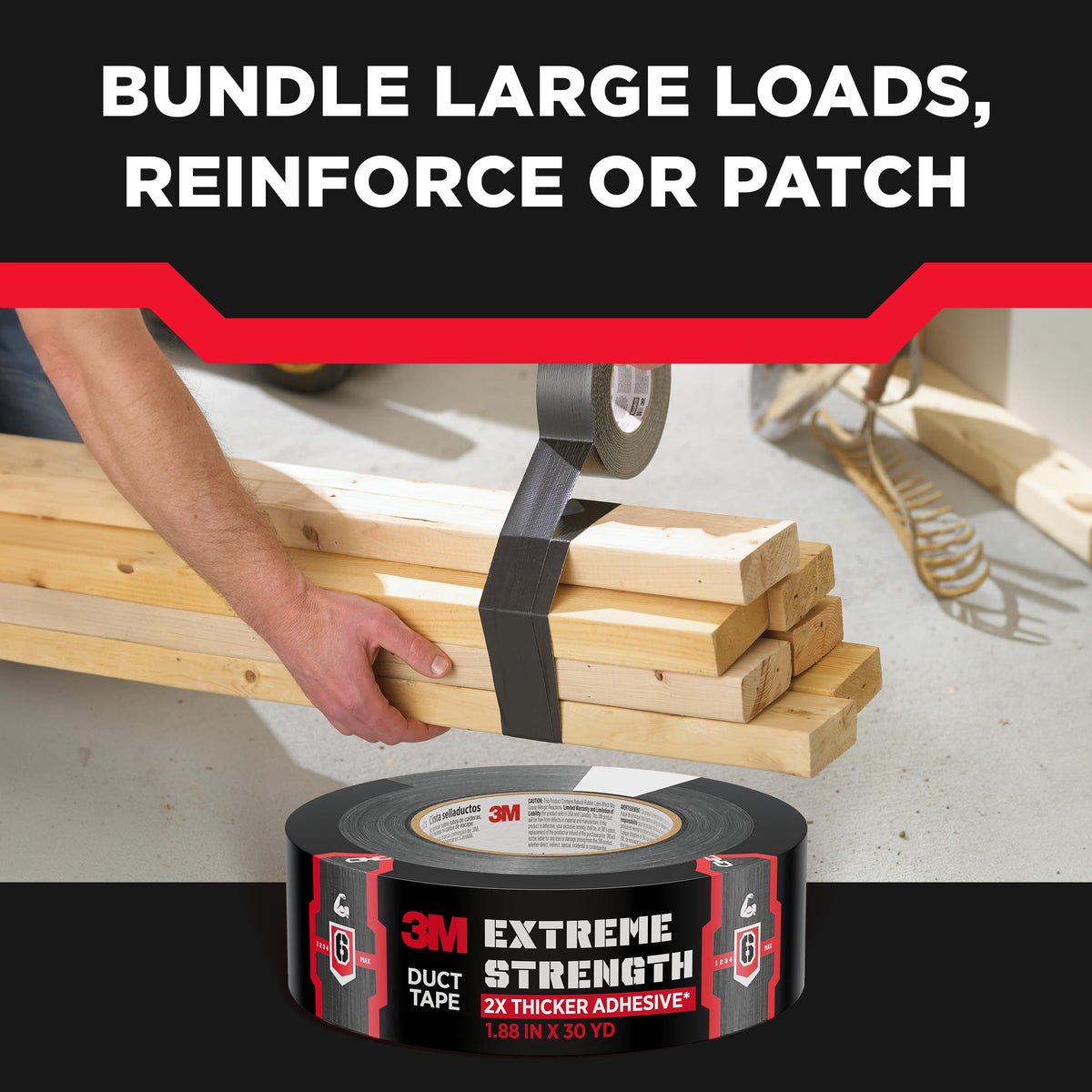 3M Extreme Strength Duct Tape, 1.88 in x 30 yd, Heavy Duty, with Super Tough Woven Material, Great for Bundling Large Loads, Reinforcing and Patching, Suitable for Long Lasting Repairs (2830)
