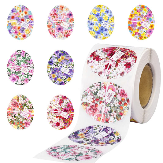 Whaline 500Pcs Easter Stickers Easter Floral Egg Shape Label Stickers Colorful Flower Pattern Decals Self-Adhesive Envelope Sealing Stickers for Spring Easter Holiday Scrapbooking Cards Gift Supplies