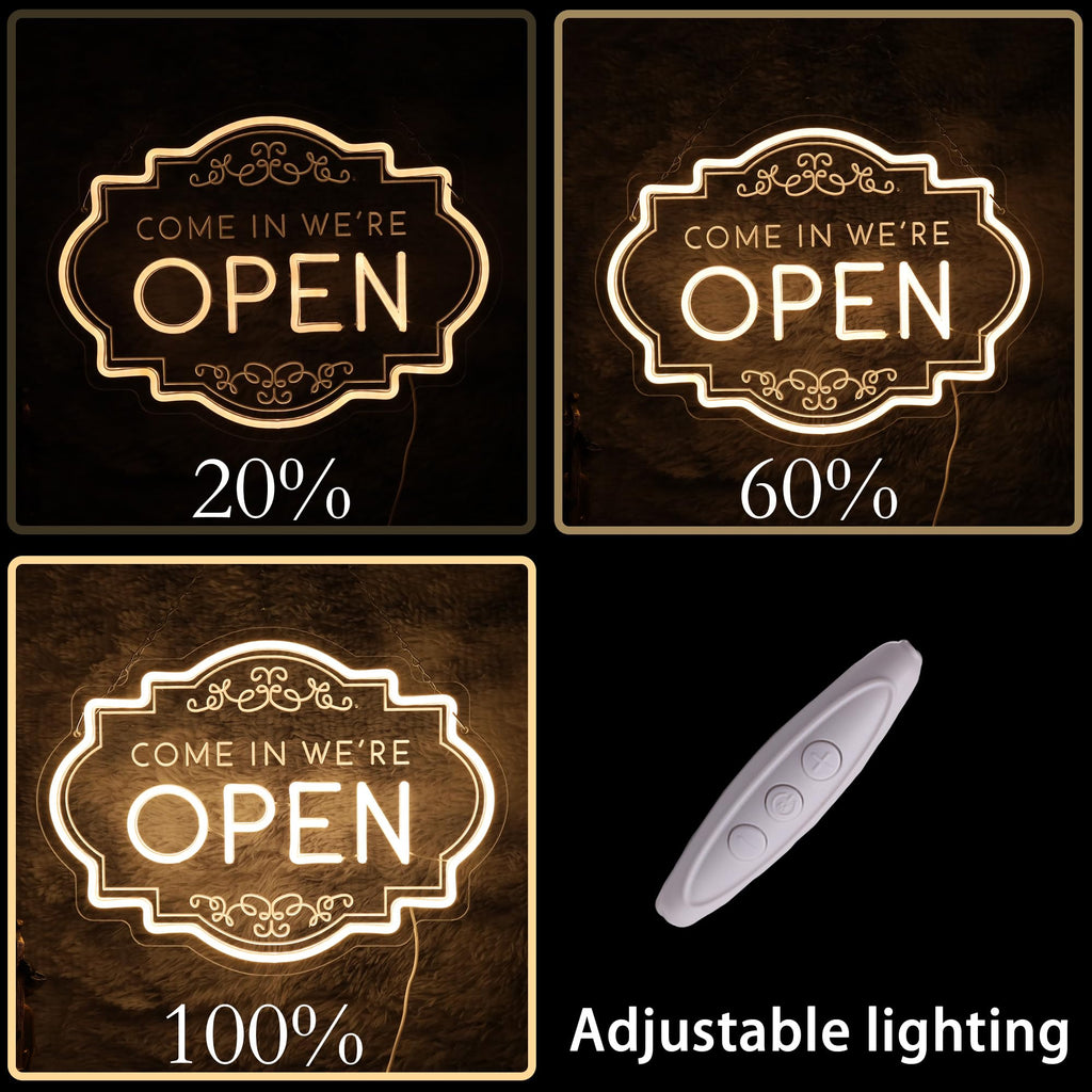 Open Neon Sign 17"x12.6", USB Powered LED Light for Store Decor door-white