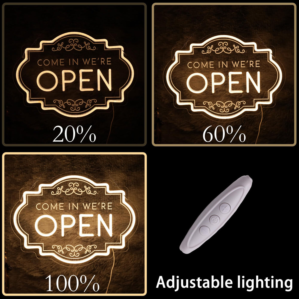 Open Neon Sign 17"x12.6", USB Powered LED Light for Store Decor door-white