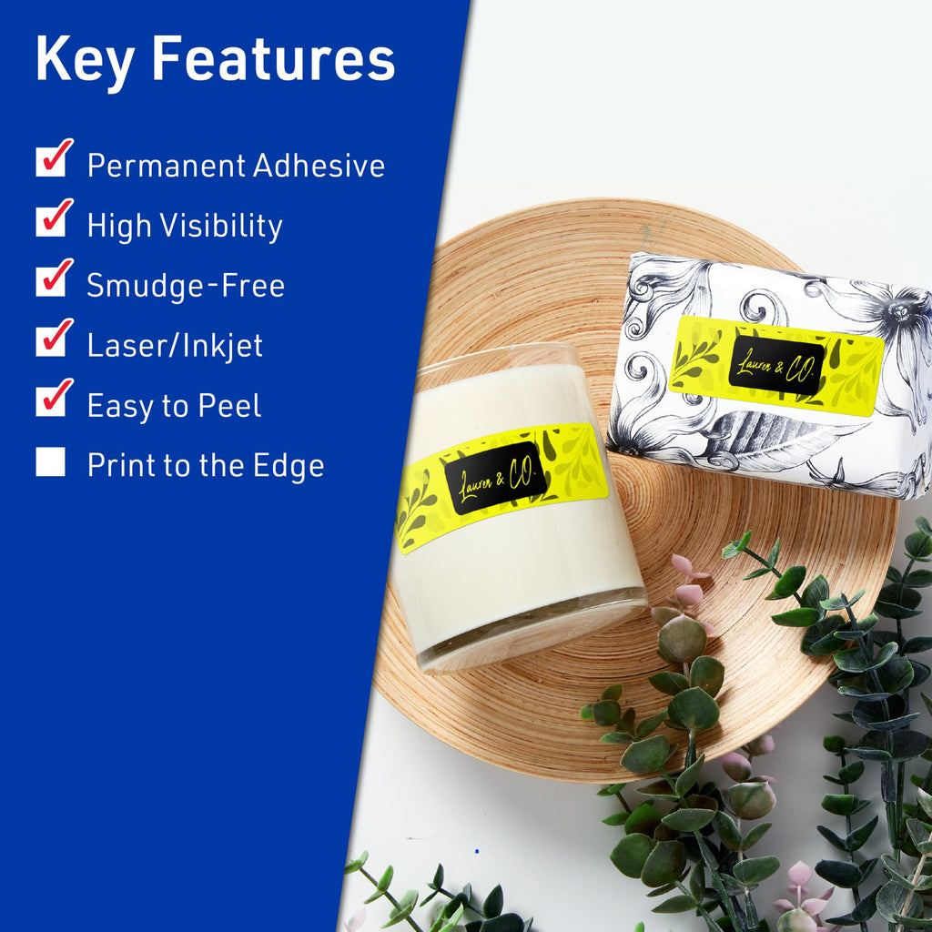 Avery® Printable Rectangle Labels, Sure Feed® Technology, 2/3" x 3-7/16", Neon Yellow Labels, Laser/Inkjet Printable, 600 Total, Great for Mailing and Packaging 600 labels