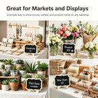 12 Pack Mini Chalkboard Signs with Stand, Wooden Hanging Blackboard Labels, Small Chalkboard Food Labels for Party Buffet, Wedding Table Numbers, Place Cards, Dessert Display, Message Board.