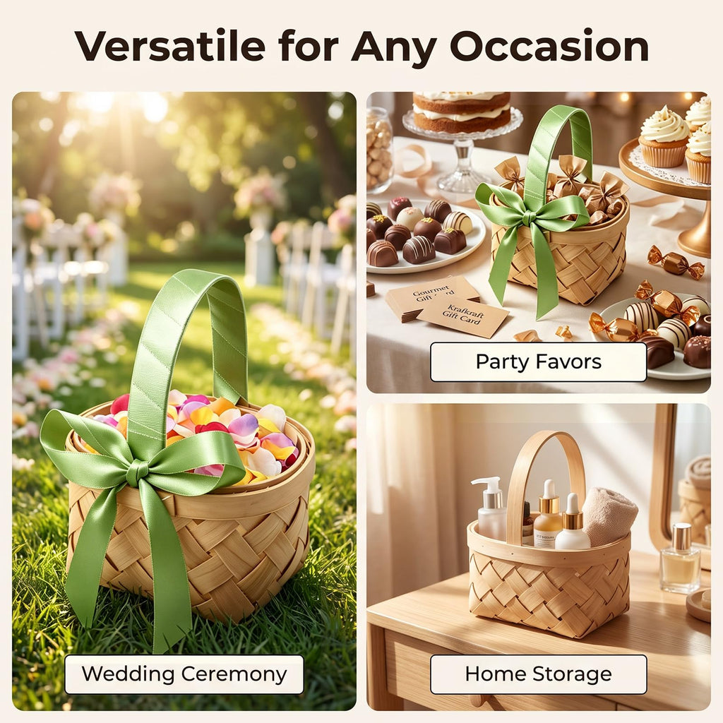 MDEOOSKY 12 Pcs Mini Woven Baskets with Handles, Suitable for Flower Girl Gifts, Ideal for Wedding Favors and Birthday Decorations (Sage Green) Sage Green