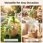 MDEOOSKY 12 Pcs Mini Woven Baskets with Handles, Suitable for Flower Girl Gifts, Ideal for Wedding Favors and Birthday Decorations (Sage Green) Sage Green