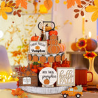 Maitys 14 Pcs Fall Tiered Tray Decoration Set Autumn Decor,Warm Style Warm Style