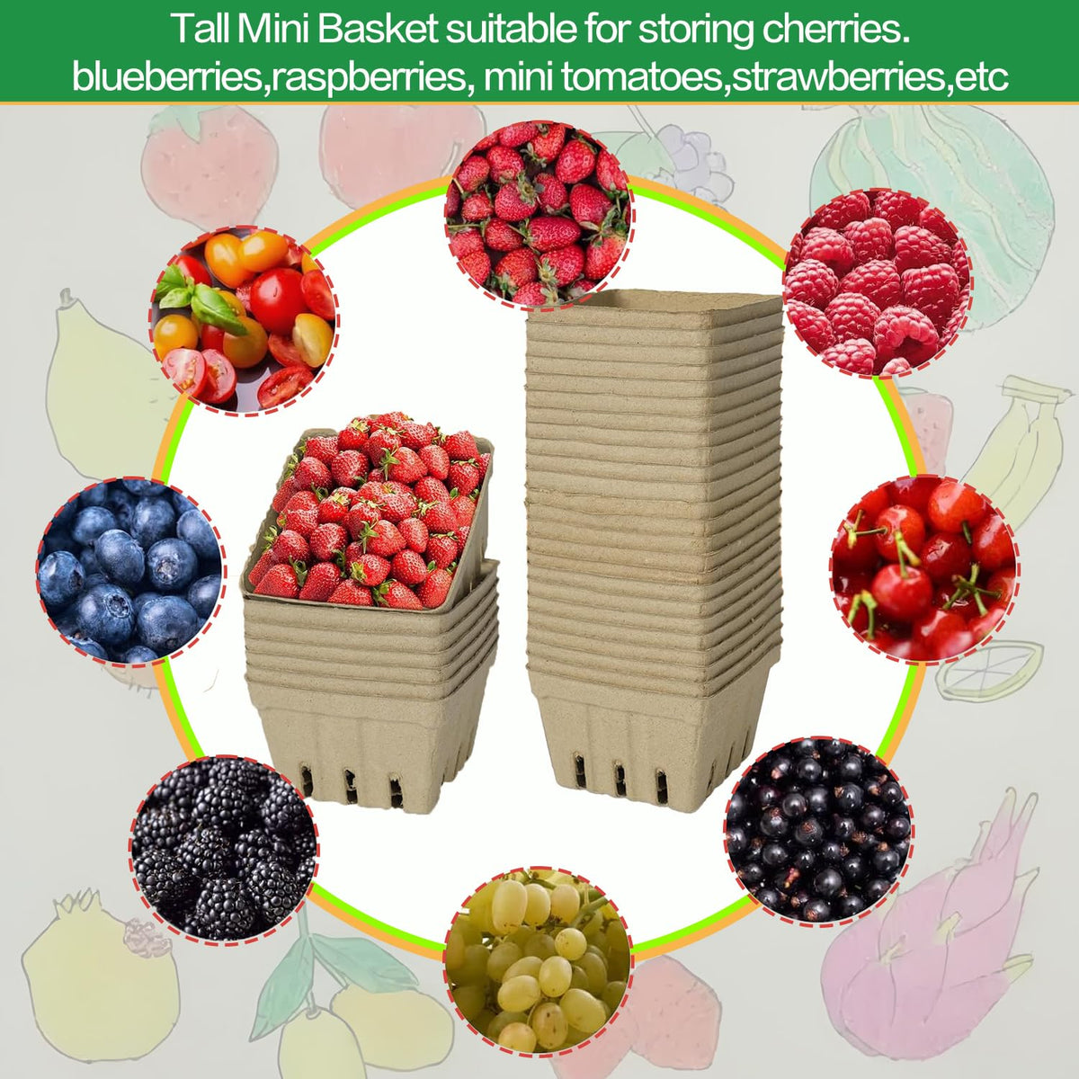 30 Pack Natural Pulp Fiber Berry Baskets, Vented Produce Containers Berry Baskets (30 Pack)