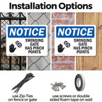 (2 Pack) Swinging Gate Has Pinch Points OSHA Notice Sign 10 Inch X 7 Inch Indoor/Outdoor Rust-Free Aluminum Metal Signs for Workplace, Workshop, and Construction Site, Made in the USA