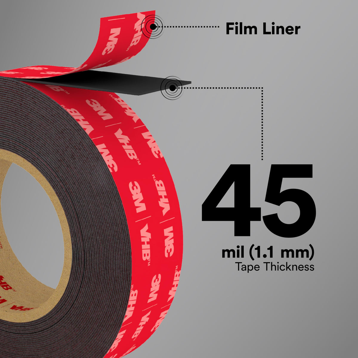 3M VHB Tape 5952 Double-Sided Acrylic Foam Tape, Black, 1 in x 36 yd
