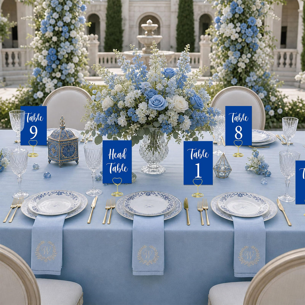 Blue Wedding Table Numbers 1-20 with Head Table and 21PCS Card Holders Blue