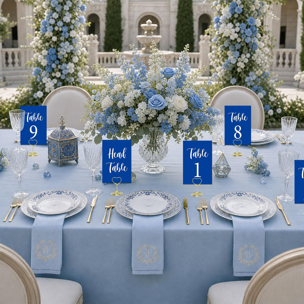 Blue Wedding Table Numbers 1-20 with Head Table and 21PCS Card Holders Blue
